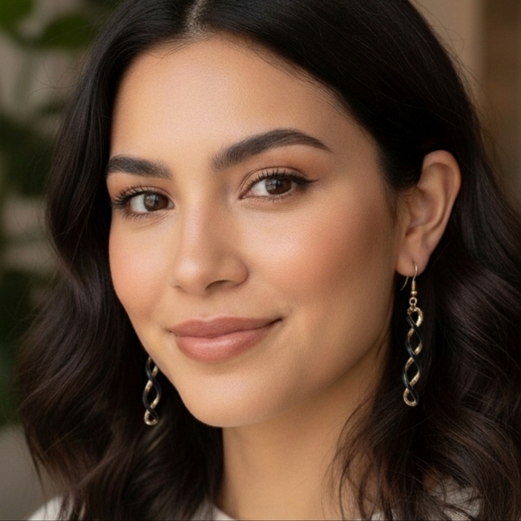 Fashion Elegant Black and Gold Twisted Earrings (EUC) - Picture 1 of 4